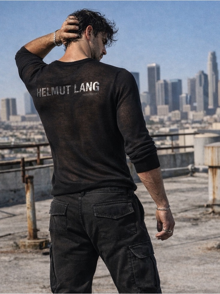 Helmut Lang Silk/Wool Fine Knit Sweater Black Size S Minimal Logo